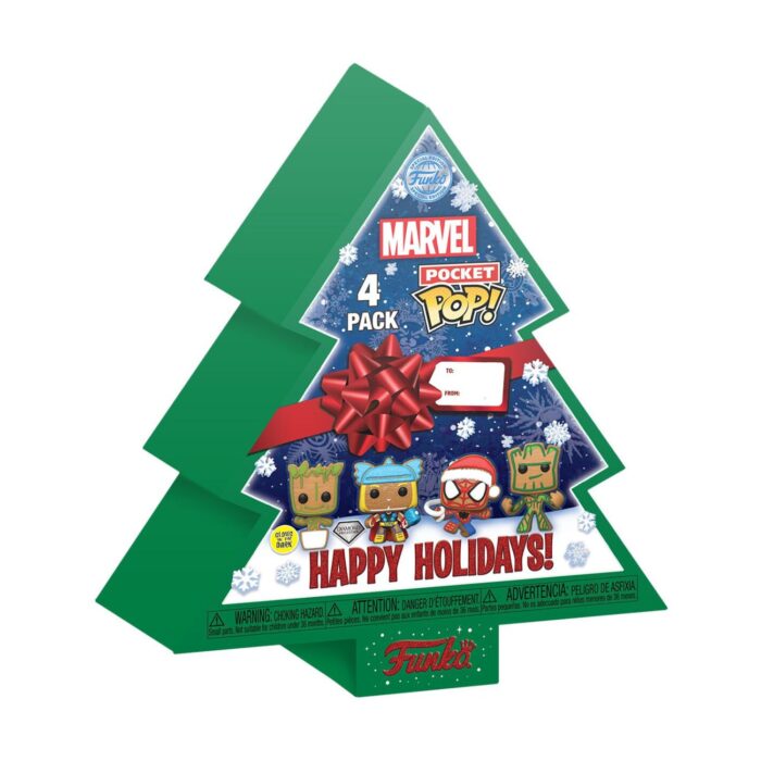 Funko Pocket Pop! 4-Pack Marvel - Happy Holidays Tree Box (Glows in the Dark) (Diamond Collection) Vinyl Figures Keychain - Image 1