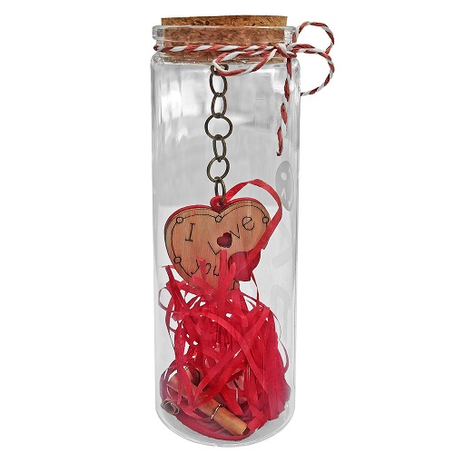 boykali_woodheart Μπουκαλάκι ξύλινη καρδιά γυάλινο με φελλό - Image 1