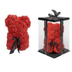 Αρκουδάκι κόκκινο από τεχνητά τριαντάφυλλα σε κουτί 34cm