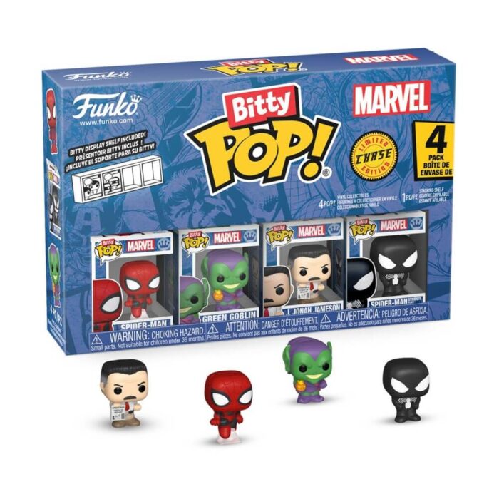 Funko Bitty Pop! 4-Pack: Spider-Man - Spider-Man, Green Goblin, J. Jonah Jameson, Spiderman Symbiote Suit Vinyl Figures - Image 1