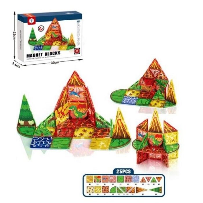 MAGNET-BLOCKS-DINO Τουβλάκια Μαγνητικά Ηφαίστειο Με Δεινόσαυρους 25τμχ - Image 1
