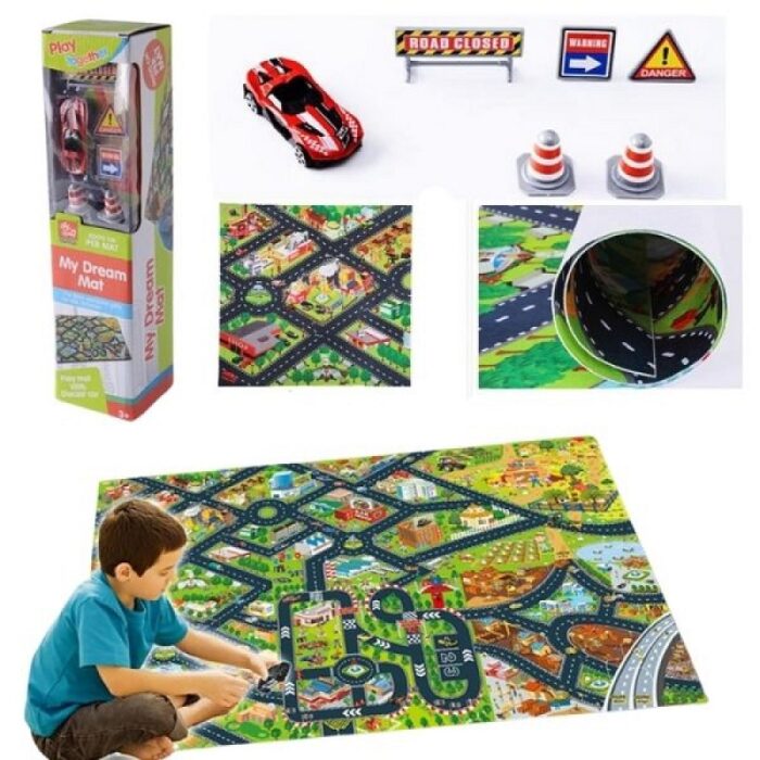 Τάπητας Παιχνιδιού Πόλη, Με Όχημα Και Σήματα 80x70cm - Image 1