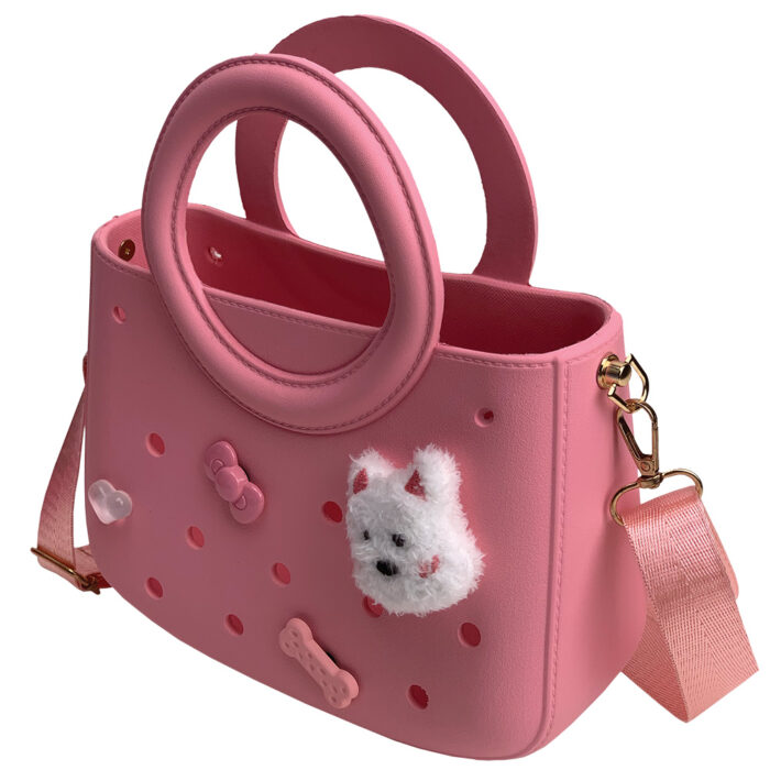 CACTUS CROQBAG με διακοσμητικά pins 22x26 cm - ΡΟΖ - Image 2