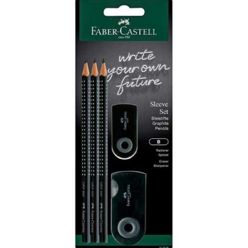 FABER-BLACK-SET ΣΕΤ FABER CASTELL GRIP 3 ΜΟΛΥΒ.+ΓΟΜΑ+ΞΥΣΤΡΑ ΜΑΥΡΟ - Image 1